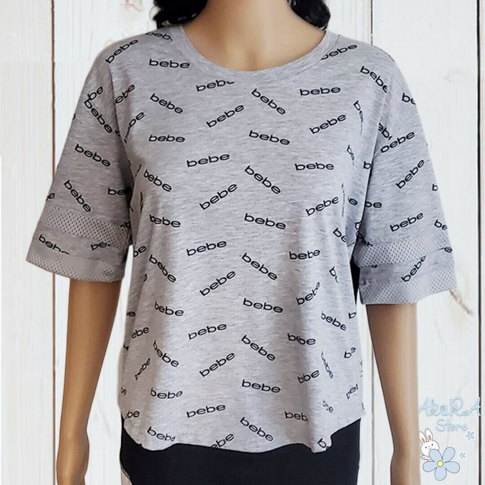 NWT BEBE WOMEN'S GRAY SPORT SHORT SLEEVE T-SHIRT